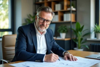 Consultant énergie renouvelable en bureau moderne