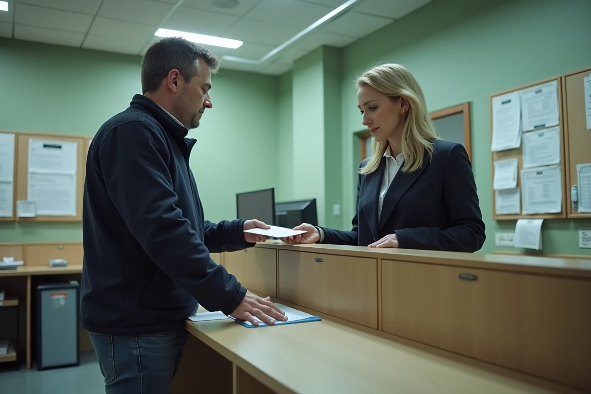 Homme déposant une lettre de réclamation concernant le stationnement gênant à la mairie de sa commune