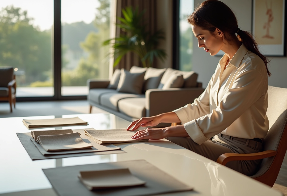 Architecte femme regarde des échantillons fibrecouture