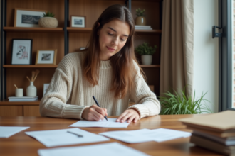 Jeune femme remplissant un formulaire de changement d'adresse