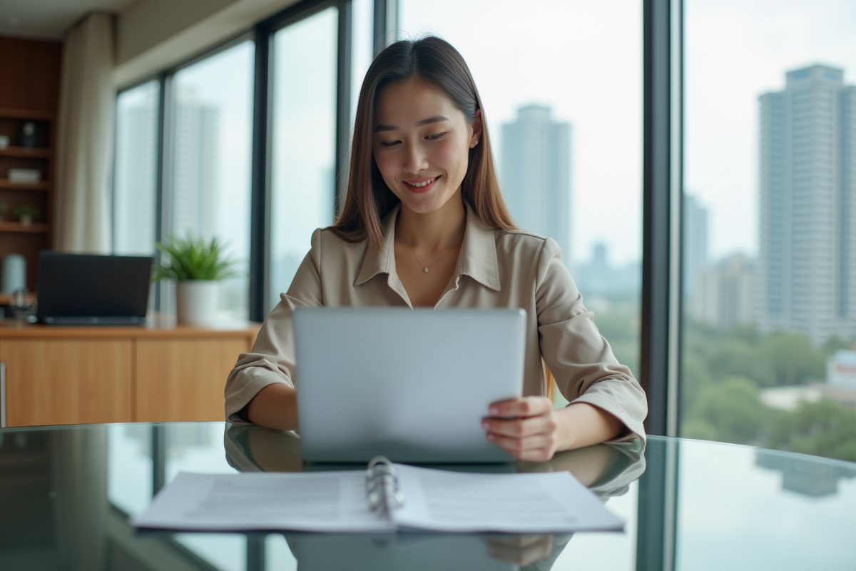 Jeune femme analysant des documents financiers