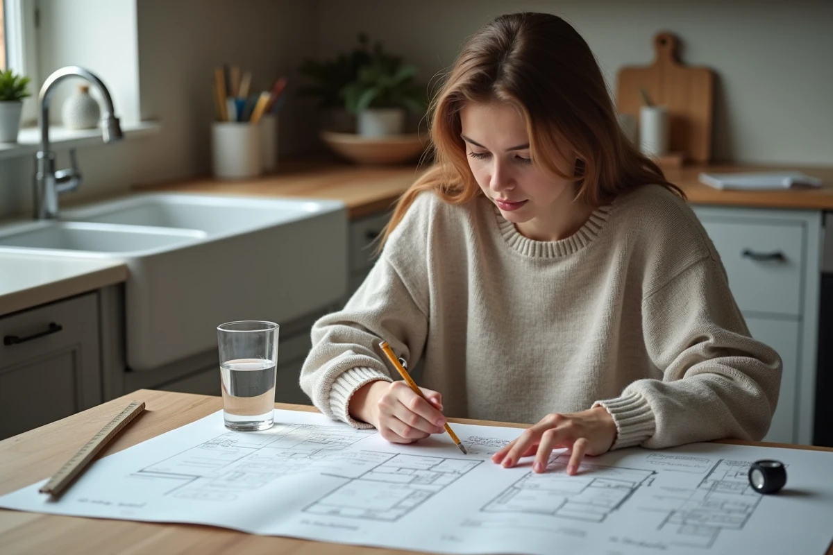 Jeune femme dessinant des plans d