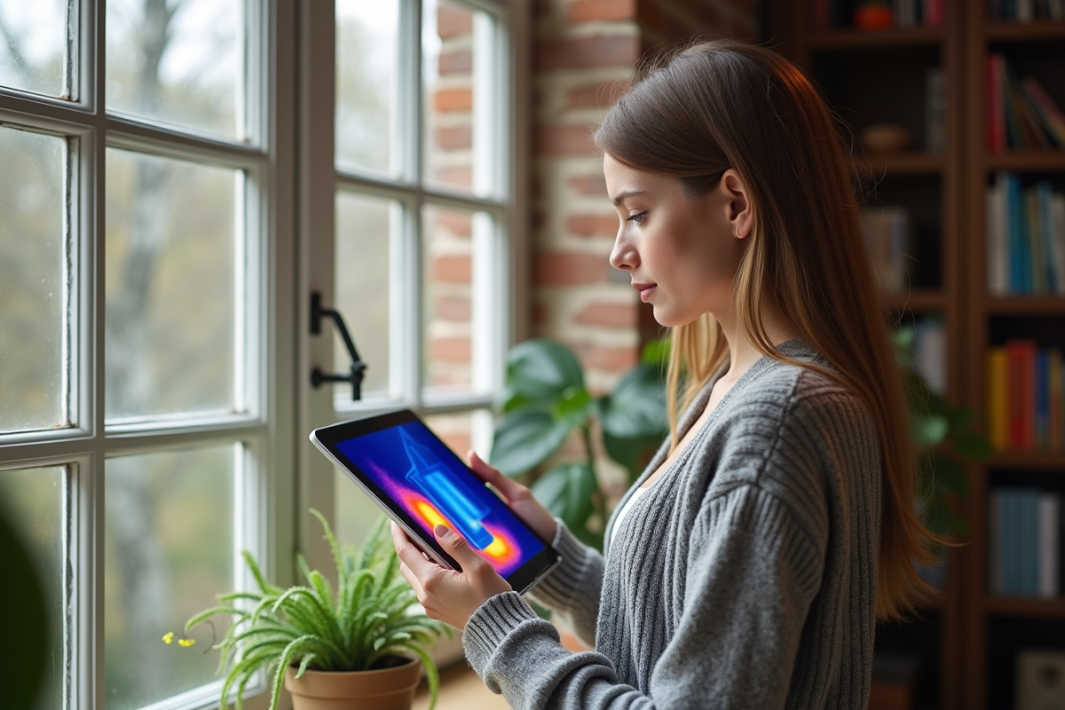 Jeune femme avec tablette thermique près d