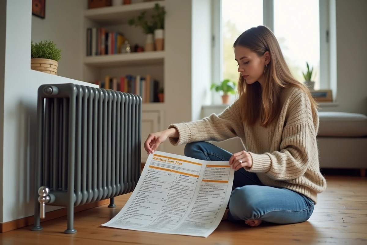 Jeune femme vérifiant un tableau de radiateurs en intérieur