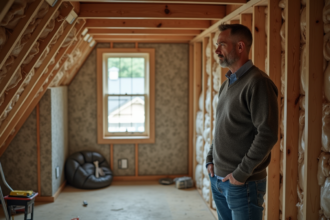 Homme d'âge moyen dans un grenier en construction