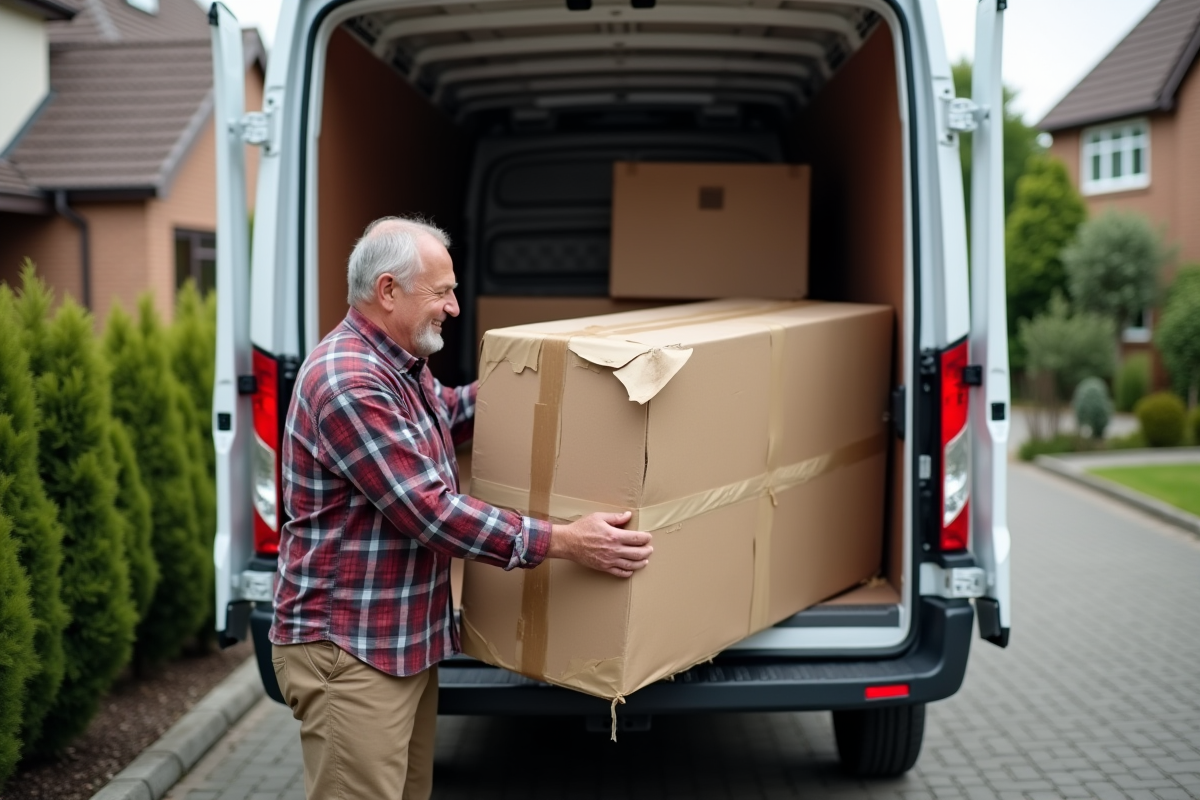 Homme scellant un colis dans le coffre d