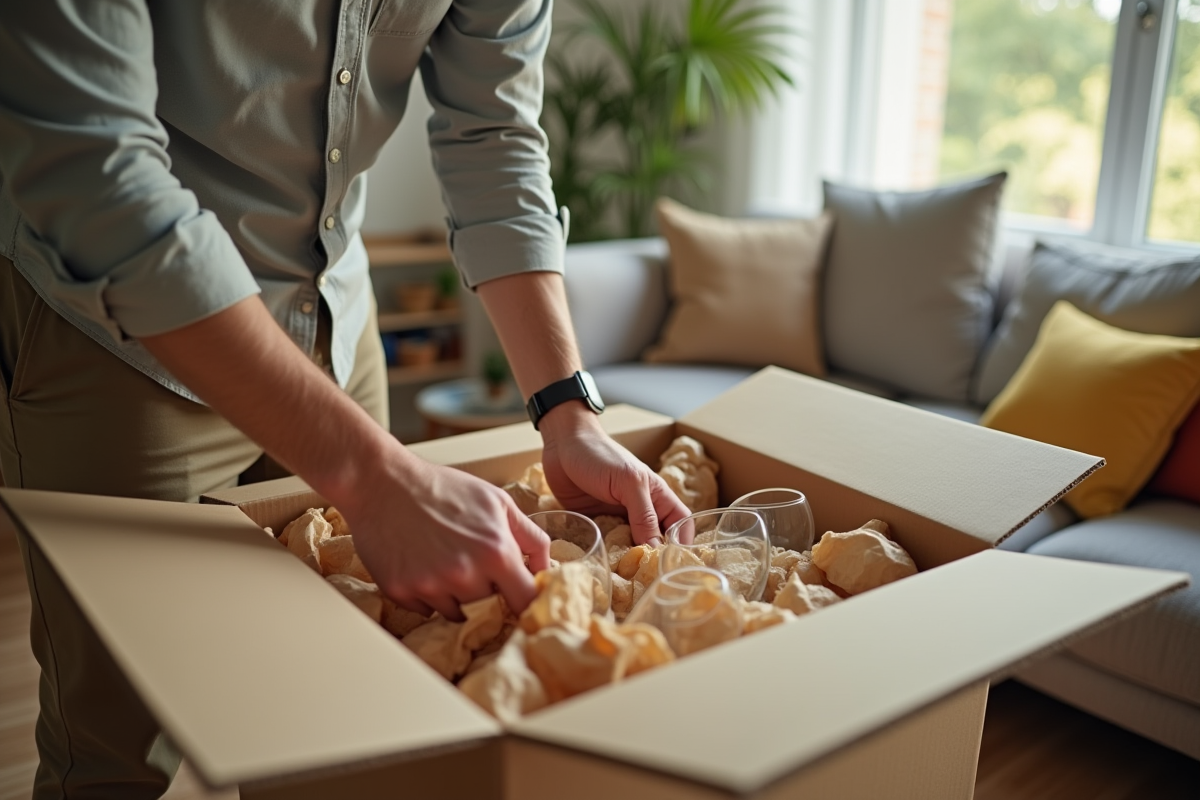 Jeune homme plaçant du papier dans une boîte ensoleillée