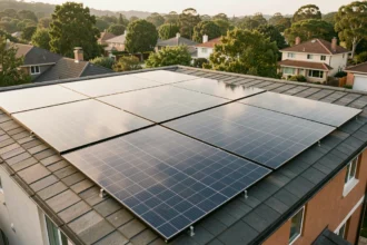 Kit solaire autoconsommation 3000W installé sur le toit d'une maison individuelle en zone pavillonnaire
