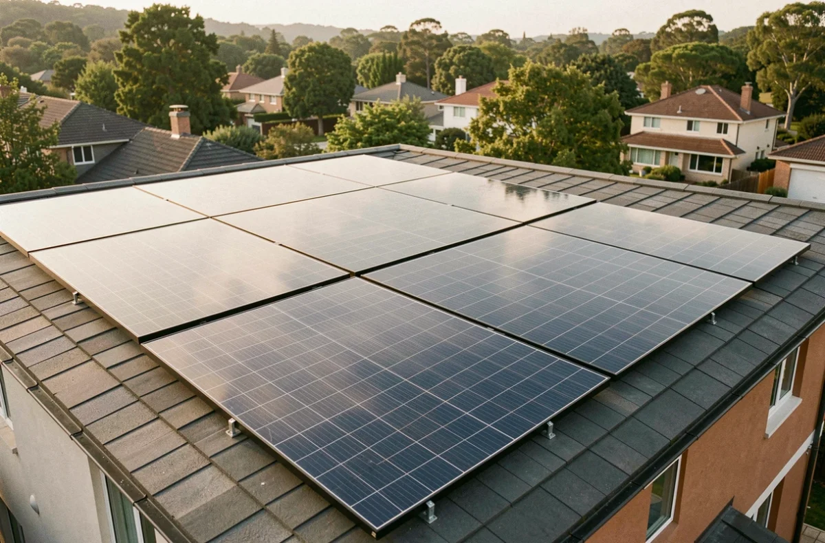 Kit solaire autoconsommation 3000W installé sur le toit d'une maison individuelle en zone pavillonnaire