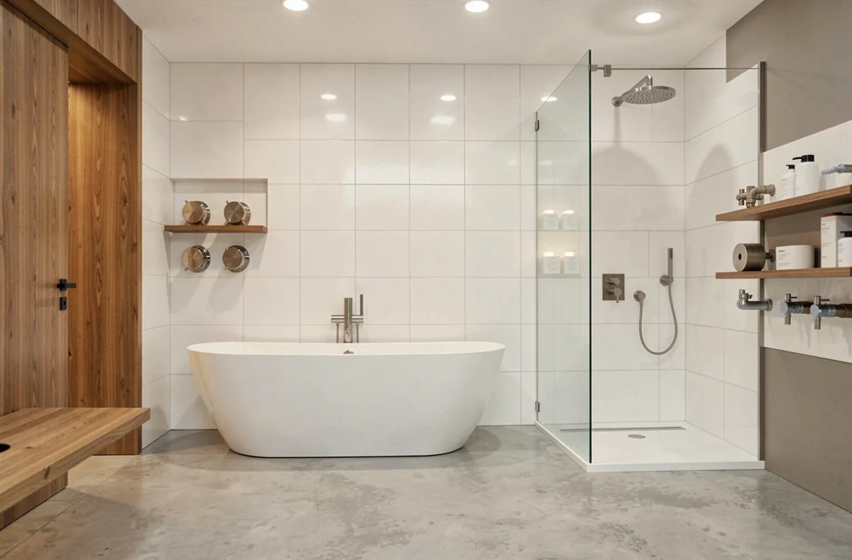 Vue d'ensemble d'une salle de bain moderne rénovée représentant les meilleurs installateurs de salles de bain en Seine-Saint-Denis