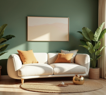Salon moderne aux tons naturels et textures organiques