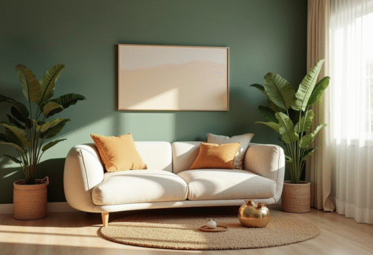 Salon moderne aux tons naturels et textures organiques