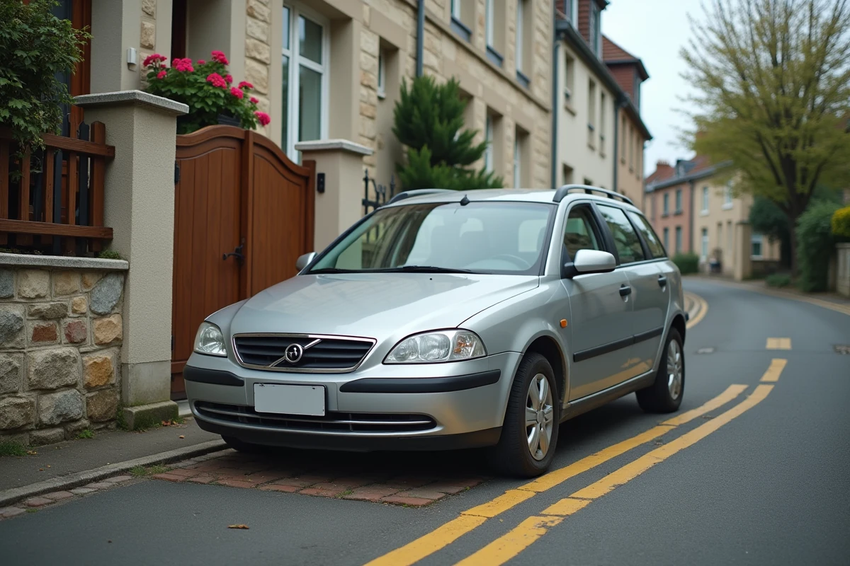 Voiture garée devant une entrée de garage privée bloquant l'accès à un domicile en zone résidentielle